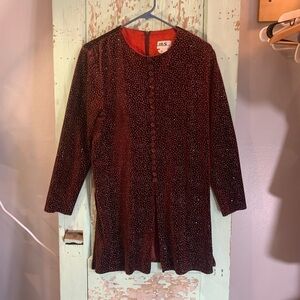 1980s Vintage JBS Velvet-like Shimmery Maroon Dramatic Slit Sides Tunic